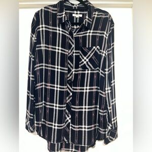 BeachLunchLounge Navy and White Plaid Button-Up Shirt